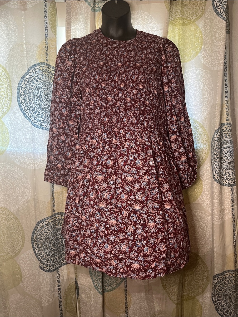 Old Navy Rust and Light Blue Floral Smocked Dress